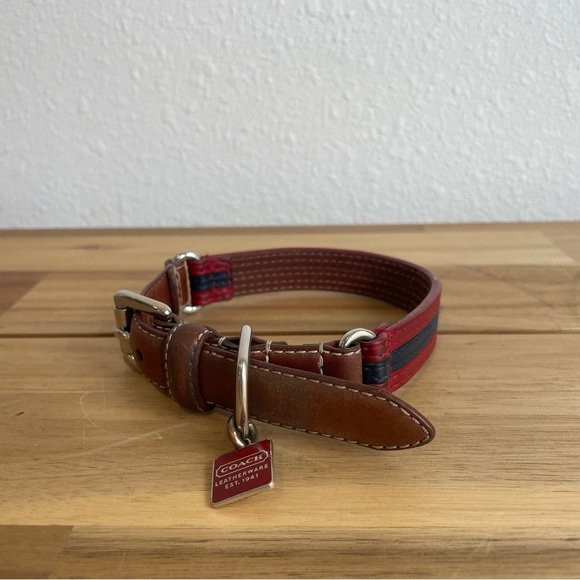 Coach Dog Collar Size Small Red and Blue With Brand Charm